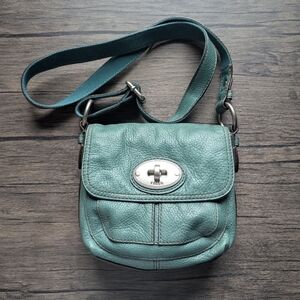 Fossil Long Live Vintage 1954 Teal Leather Crossbody  Bag Adjustable Strap